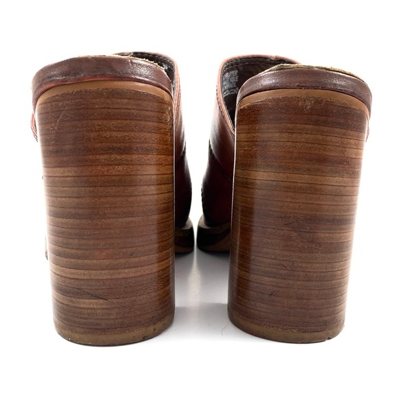 Vintage 90's CANDIE'S patchwork brown leather heeled mules - Picture 6 of 12